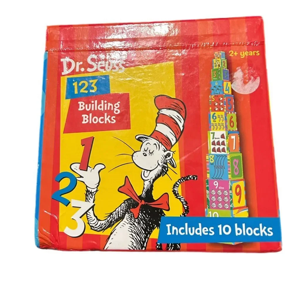 Dr Seuss Building Blocks 123 Stackable Nesting Set of 10 Sturdy 2011 Rare